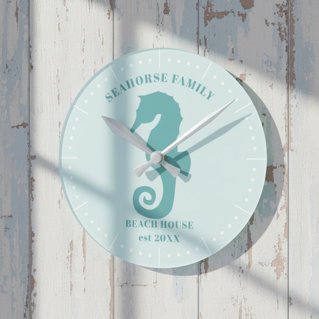 Relógio de Parede Est Ano da Casa de Beacavalo (A fun clock for your beach house featuring a seahorse silhouette. Just add your name and year)