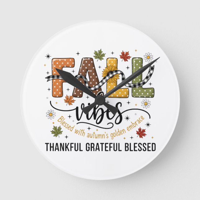 Relógio de Parede Fall Vibes – Agradecido Grato Ab (Frente)