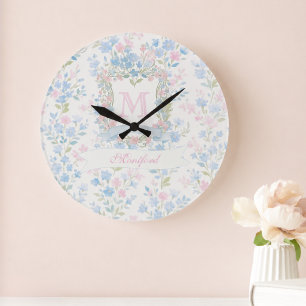 Relógio de Parede Floral Azul Personalizado