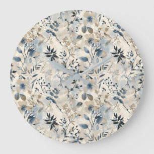 Relógio de Parede Floral Azul Vintage Neutro
