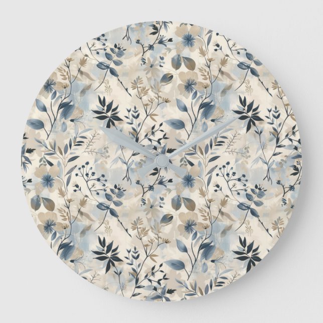 Relógio de Parede Floral Azul Vintage Neutro (Frente)