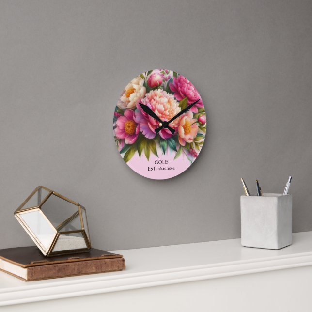 Relógio de Parede Floral de Peônias em Flor Nova C (Escritório)