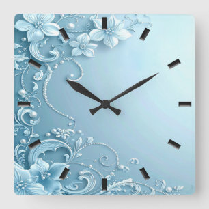 Relógio de Parede Floral Decorativo Azul