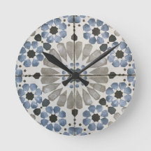 Relógio de Parede - Floral Designer Azul Cinza Rép