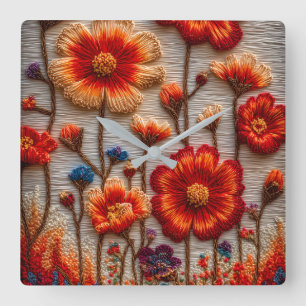 Relógio de Parede Floral Papoula em Estilo Bordado