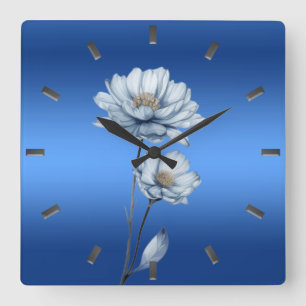 Relógio de Parede Flores Aquarela Azul