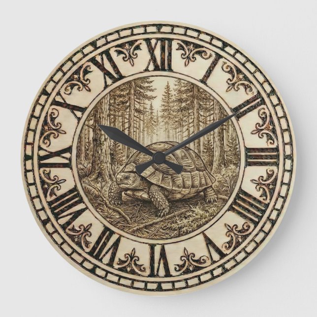 Relógio de Parede Floresta da Tartaruga Rústica (Frente)
