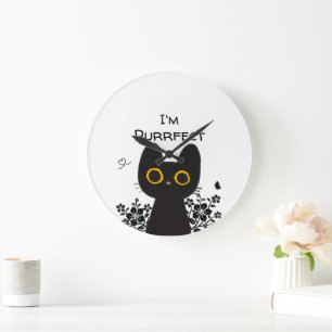 Relógio de Parede Gato Preto Fofo Perfeito