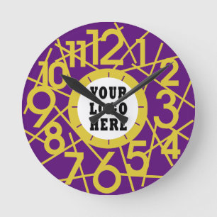 Relógio de Parede Geométrico Dourado Roxo Personal