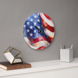 Relógio de Parede Grande com Bandeira Americana em