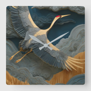 Relógio de Parede Grou-de-Coroa-Vermelha Elegante