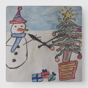 Relógio de Parede Homem de Neve e Árvore de Natal