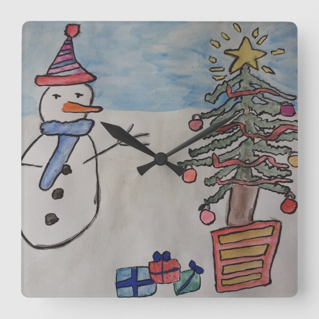 Relógio de Parede Homem de Neve e Árvore de Natal (Frente)