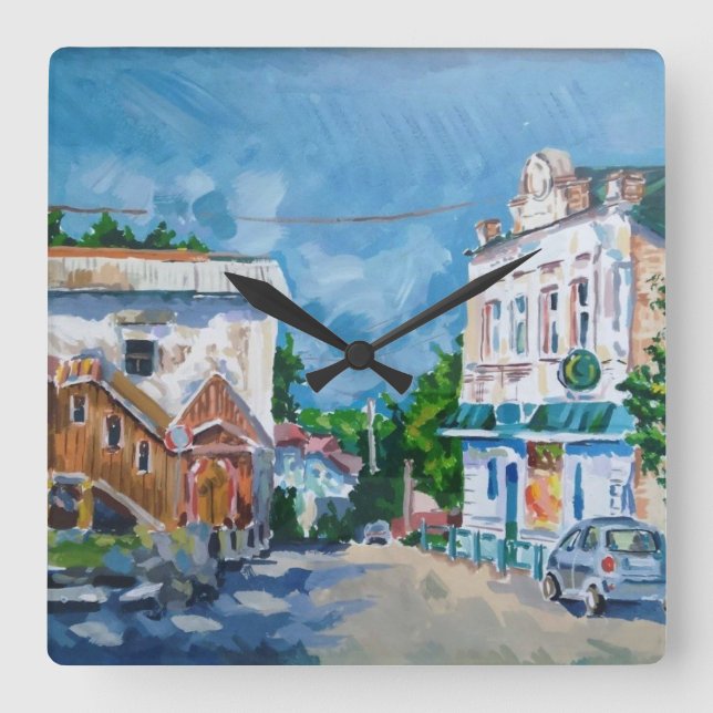 Relógio de Parede Impressionista Rua da Cidade Ens (Frente)