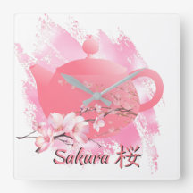 Relógio de Parede Japanese Sakura Bule de Chá