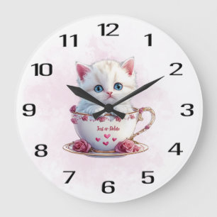 Relógio de Parede Kitten in Cup Pink Flowers