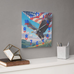 Relógio de Parede Liberty Eagle & Flag Square (177