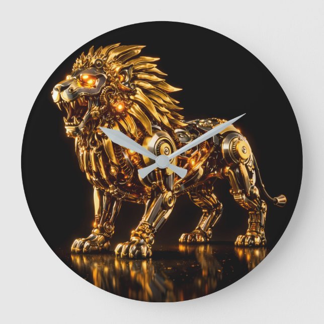 Relógio de Parede Majestoso Leão Dourado Steampunk (Frente)