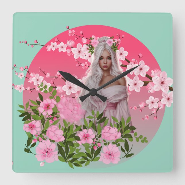 Relógio de Parede Menina Flor de Cerejeira (Frente)
