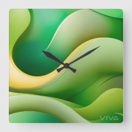 Relógio de Parede Moderno Onda Verde Abstrata