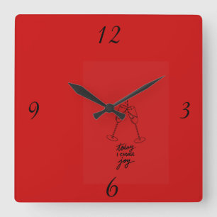 Relógio de Parede Moderno Quadrado Vermelho Design