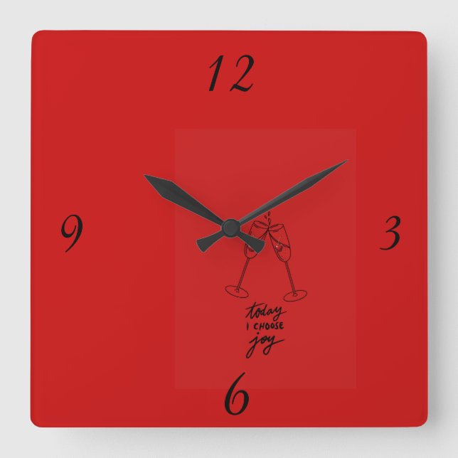 Relógio de Parede Moderno Quadrado Vermelho Design (Frente)