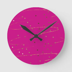 Relógio de Parede Moderno Rosa e Dourado com Brilh