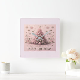 Relógio de Parede Natal Árvore de Natal Rosa