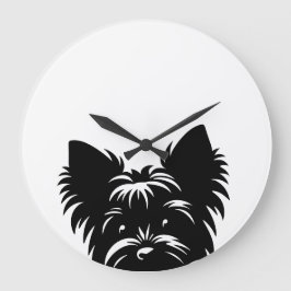 Relógio de Parede Peeking Yorkie Preto e Branco