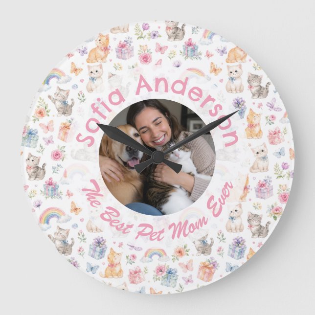 Relógio de Parede Personalizado Amante de Gatos Fl (Frente)