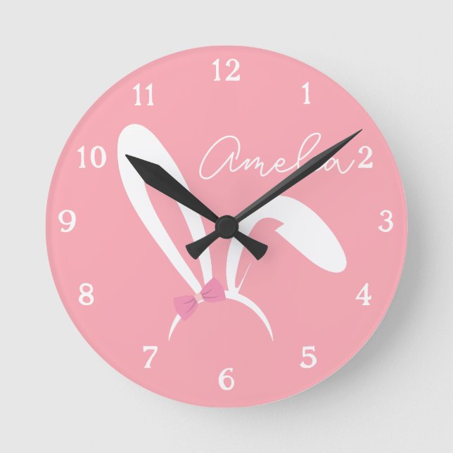 Relógio de Parede Personalizado de Coelhinho Rosa  (Frente)