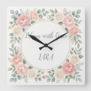 Relógio de Parede Personalizado Floral Aquarela Fl