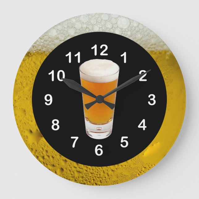 Relógio de Parede Preto Dourado A Hora é Cerveja O (Frente)