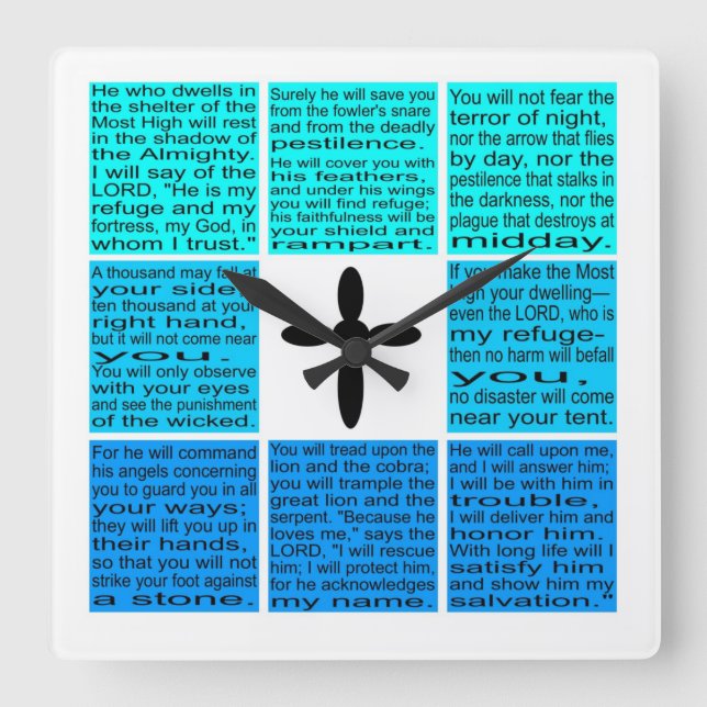 Relógio de Parede Psalm 91 Quadrado (Frente)