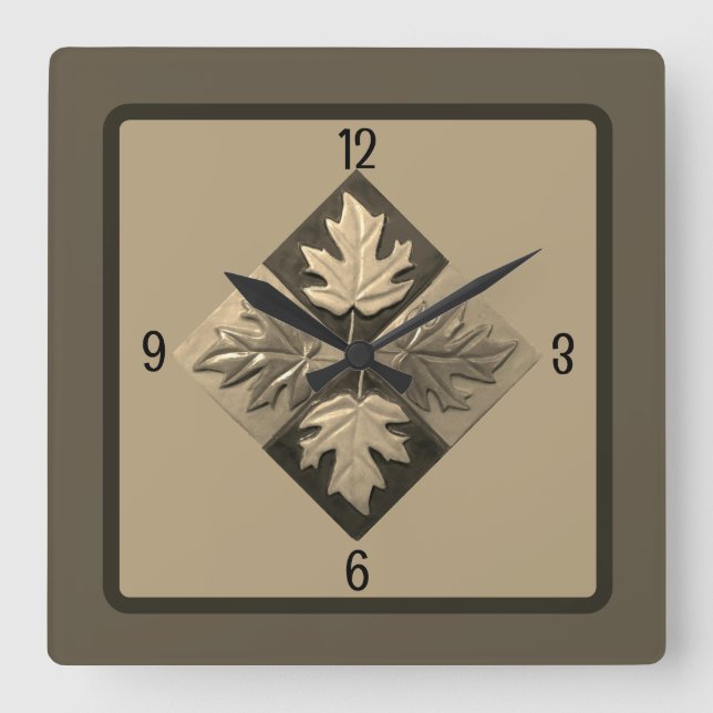 Relógio de parede quadrada com Maple Deixa a Sepia (Frente)