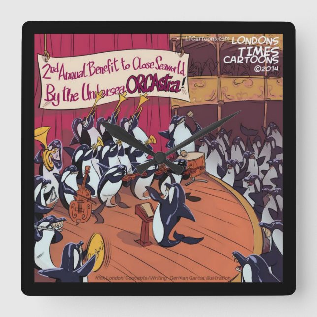 Relógio de Parede Quadrada da Orca Funny (Frente)