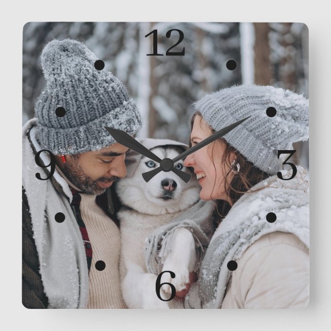 Relógio de Parede Quadrada de Fotografias da Famíl (Frente)