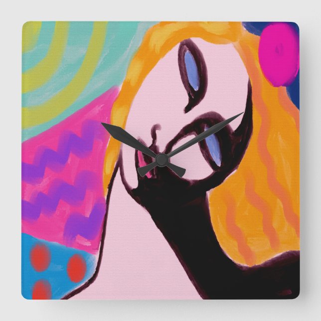 Relógio de Parede Quadrada de Pintura de Abstrato  (Frente)