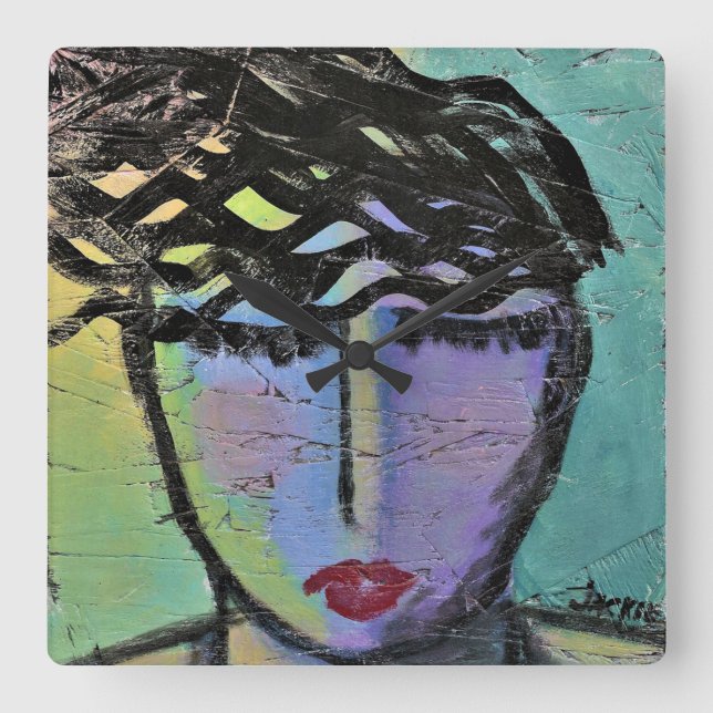 Relógio de Parede Quadrada de Pintura de Abstrato  (Frente)