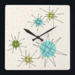 Relógio de Parede Quadrada de Starbursts Atômicos<br><div class="desc">Este padrão Iconic Atomic Starbursts Square Acrylic Wall Clock (grande impressão) apresenta explosões atômicas icônicas de estrelas. Isso mesmo! A antiga escola, um fundo colorido creme com manchas de ouro é o pano de fundo perfeito para a vibrante tartaruga, aipo de salga, e círculos verdes cor de pera de cozinha....</div>