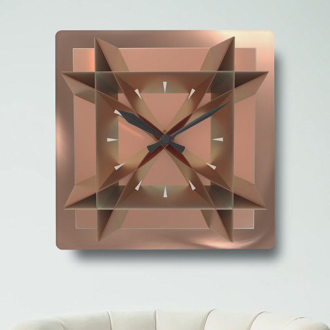 Relógio de Parede Quadrada Geométrico de Cobre Mod (This trendy faux copper square wall clock will add a touch of style to your lovely home!)