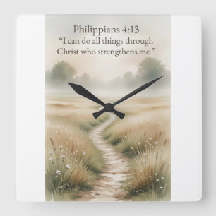 Relógio de Parede Quadrado Cristão Filipenses 4:13