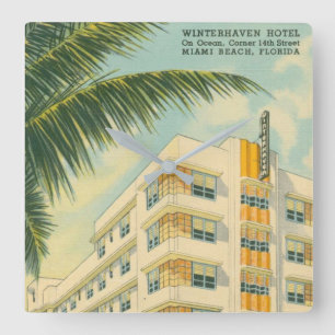 Relógio de Parede Quadrado da Vintage Miami Art D