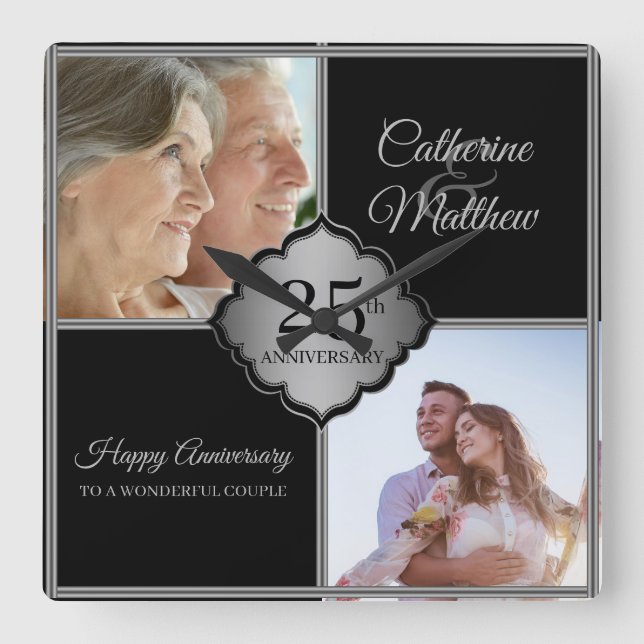 Relógio de Parede Quadrado de 25 de Fotografias Pe (Frente)