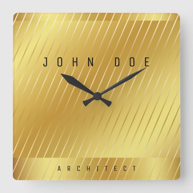 Relógio de Parede Quadrado de Acrílico Dourado Ele (Frente)