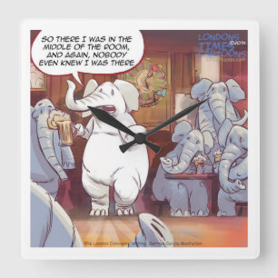 Relógio de Parede Quadrado de Elefante Branco Engr