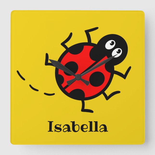 Relógio de Parede Quadrado de Ladybird Personaliza (Frente)