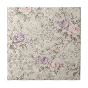 Relógio de Parede Quadrado de Rosas Vintage Shabby