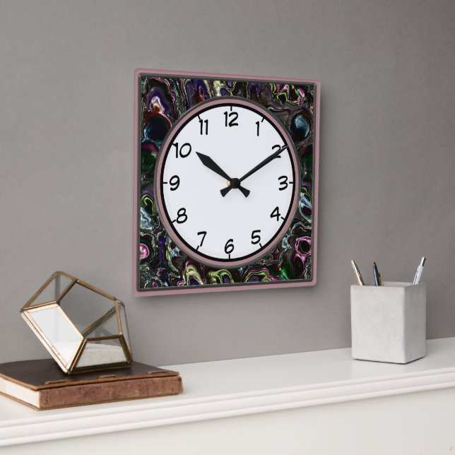 Relógio de Parede Quadrado Decoração Redemoinhos C (Escritório)