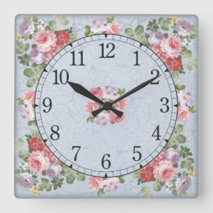 Relógio de parede quadrado - design floral